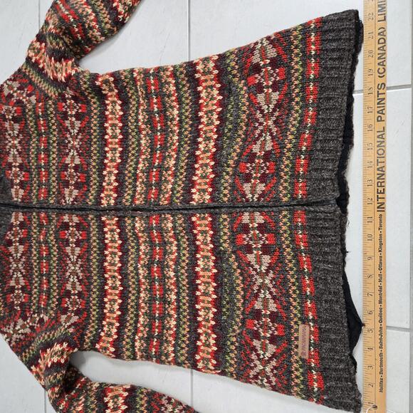 Pachamama Hand Knit Wool Cardigan Sweater Women's Large Nepal Earthy Red Orange - Picture 8 of 9